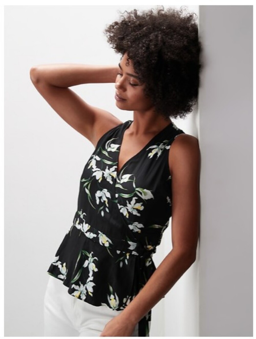 Banana Republic Black Floral Tie-Front Tank